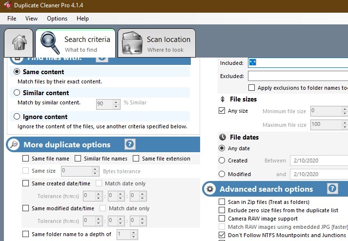Delete Duplicate Files Windows Duplicate Cleaner Pro Search Criteria