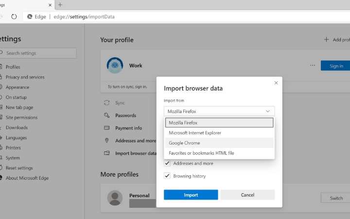 Edge User Profiles Import Browser Data