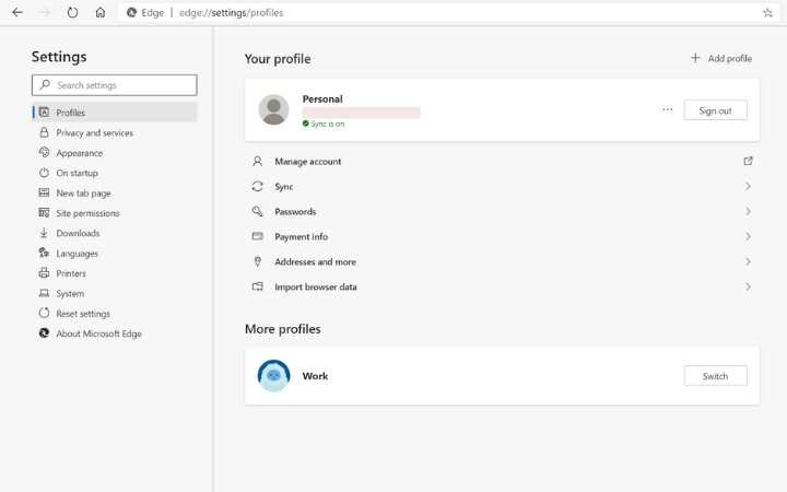 Edge User Profiles Manage Profiles Window