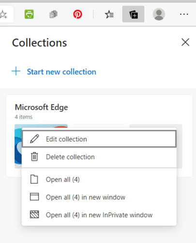 Microsoft Edge Collections Edit Collection Menu