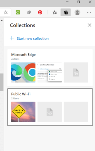 Microsoft Edge Collections Home Screen