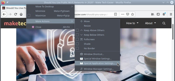 Organize Desktop With Kde Special App Settings Menu