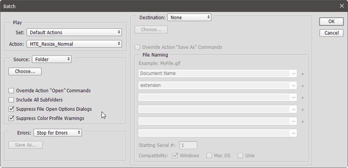 Ps Batch Process Batch Window Suppress Options
