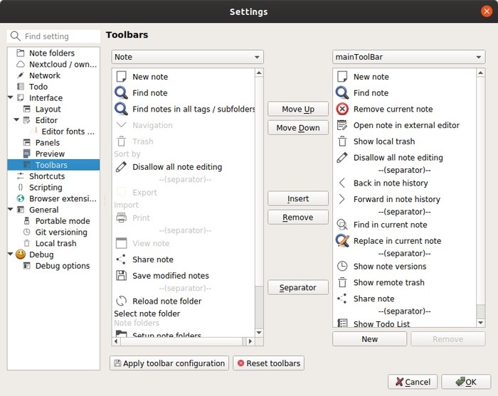 Qownnotes Review Interface Customize Toolbars