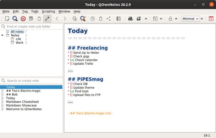 Qownnotes Review Interface Minimal