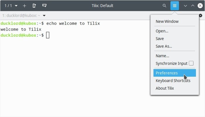 Upgraded Terminal With Tilix Hamburger Menu Preferences