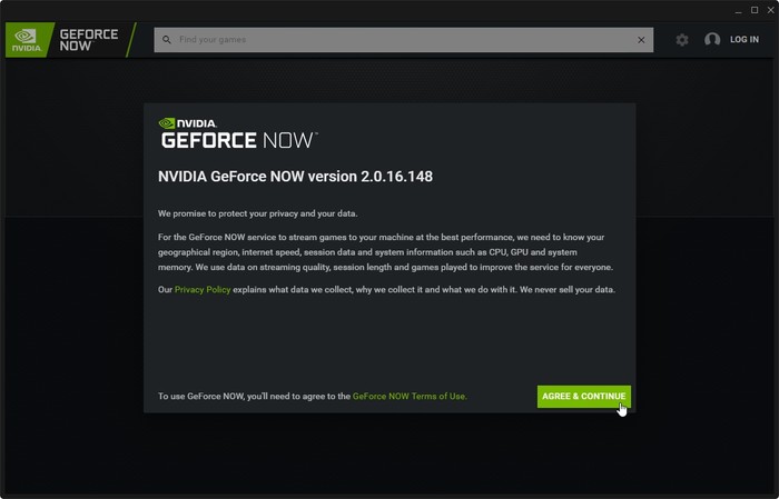 Geforce Now Game Streaming Client Agree
