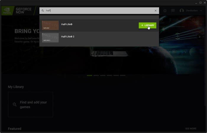 Geforce Now Game Streaming Client Search Bar