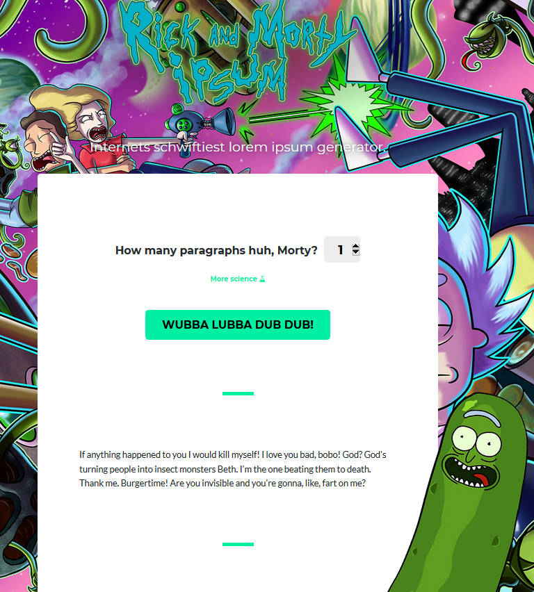 Lorem Ipsum Pickle Rick