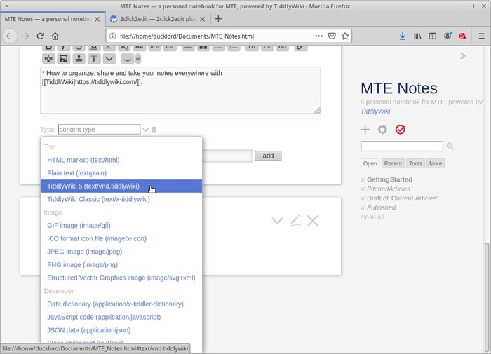 Portable Wiki With Tiddlywiki Content Type