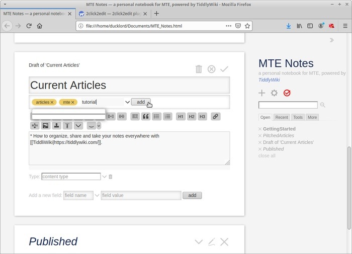 Portable Wiki With Tiddlywiki Tagging