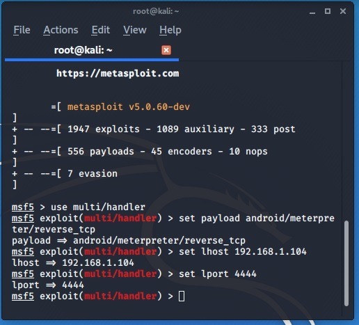Access Android Kali Linux Multihandler