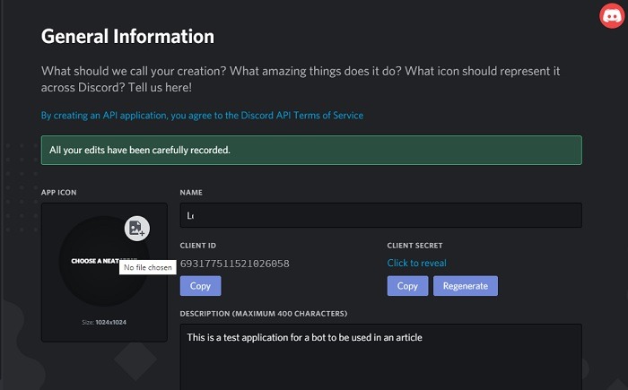 Create Discord Bot Application Name