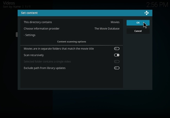 Family Friendly Kodi Content Type Options Dialogue