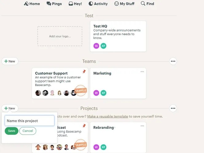 Remote Teams Basecamp Homepage
