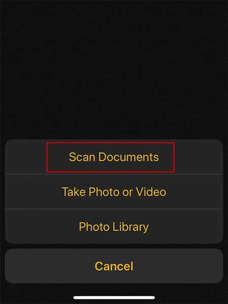 Scan Documents Notes Scan Option