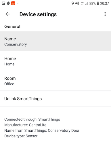 You can change the name of any SmartThings device or sensor, within the Google Home app.