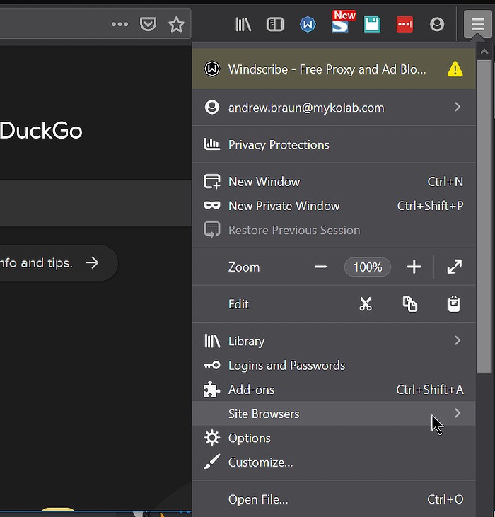 Firefox Ssb Hamburger Menu Sites