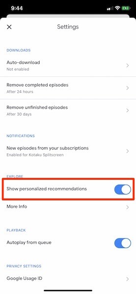 Google Podcasts Ios Recommendation Settings