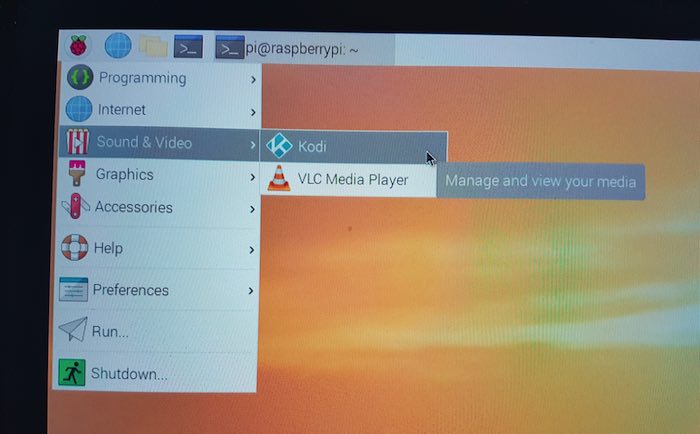 Kodi will now appear in the main Raspberry Pi menu.