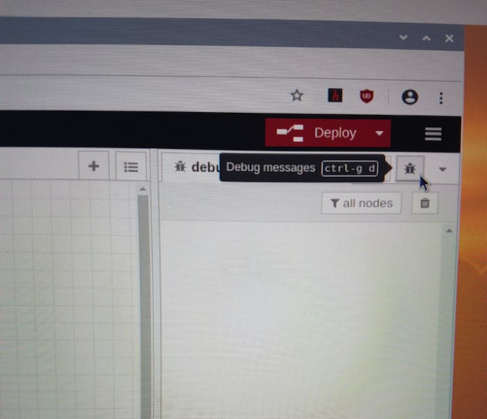 Activate your Node-RED workflow, by clicking the "Deploy" button. 