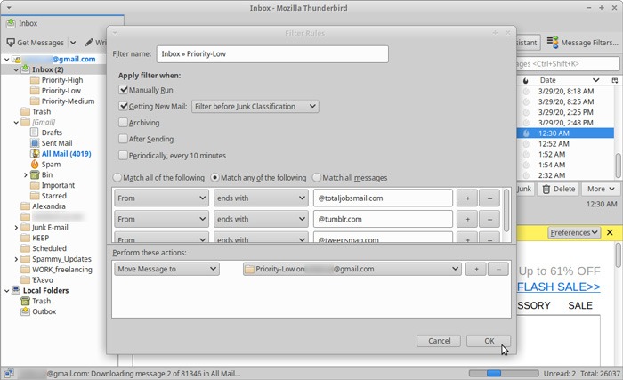 Organized Inbox Thunderbird Quickfilters Complex Rules