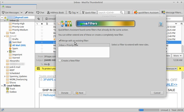 Organized Inbox Thunderbird Quickfilters Filter Merging