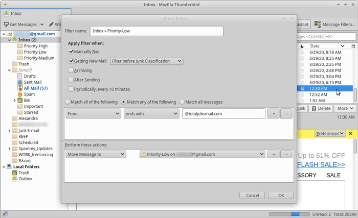 Organized Inbox Thunderbird Quickfilters Filter Setup