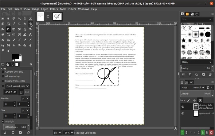 Sign Docs With Gimp Imported Signature