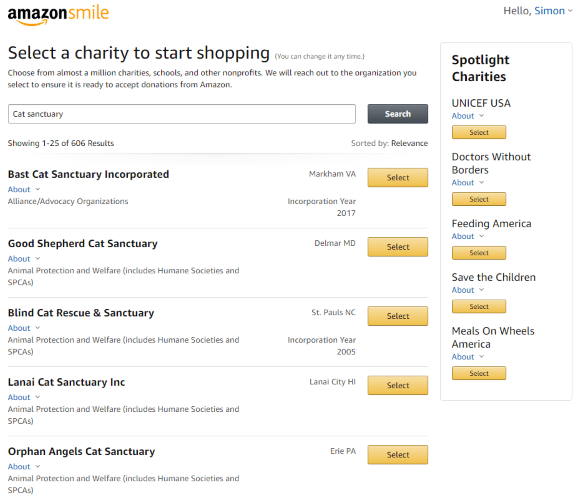 Amazon Smile Charities