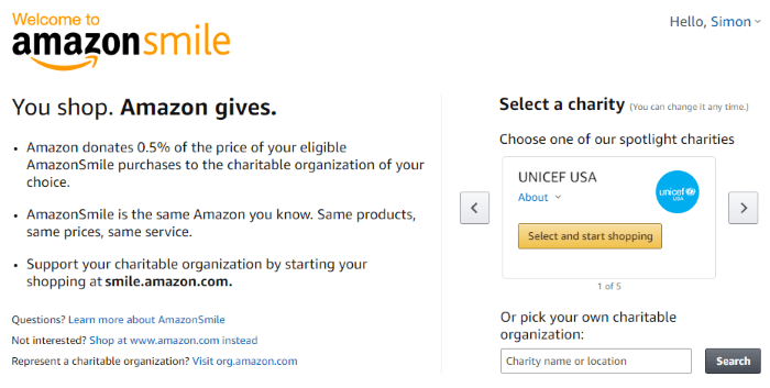 Amazon Smile Select