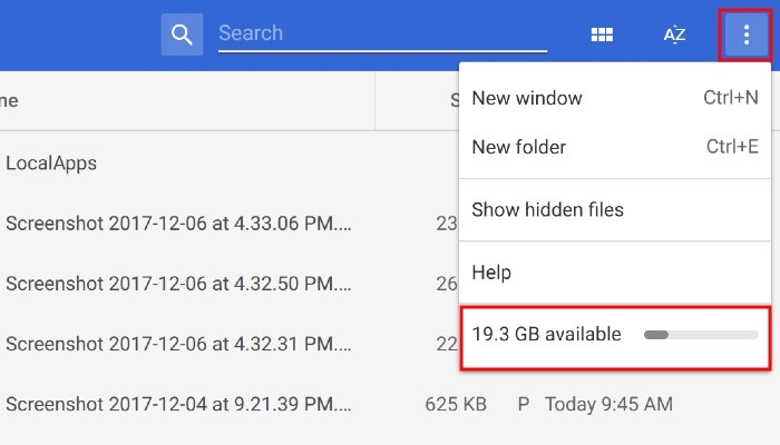 Chromebook Files App Storage