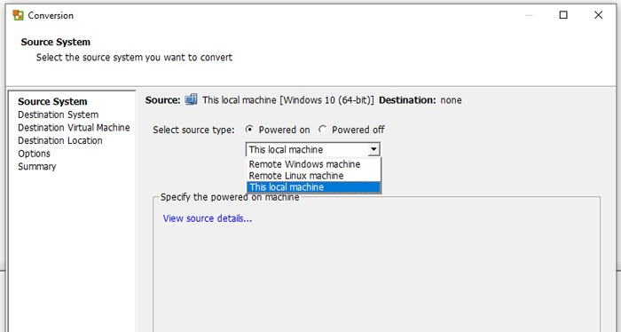 Create Virtual Machine Existing Windows 10 Source System