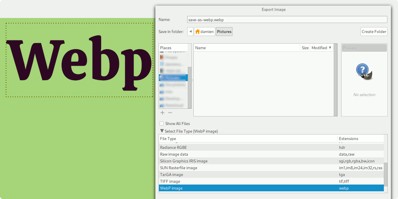 How to Save Files to WebP in GIMP