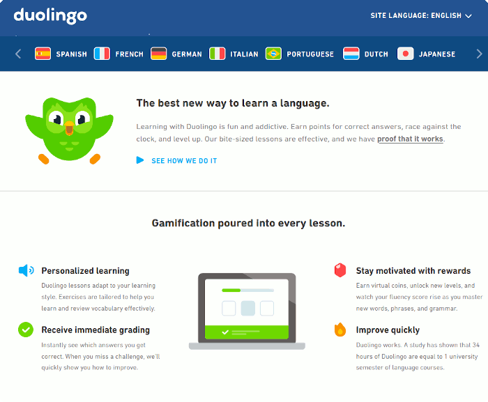 Learn Language Duolingo Website 1