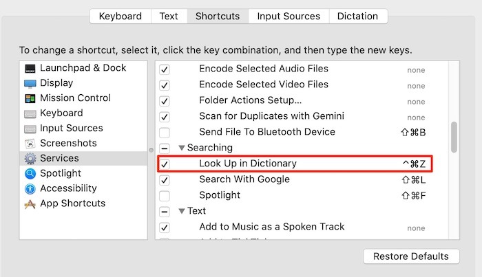 Look Up Definitions Mac Command Z
