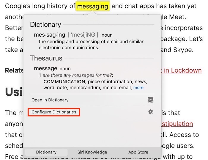 Look Up Definitions Mac Configure