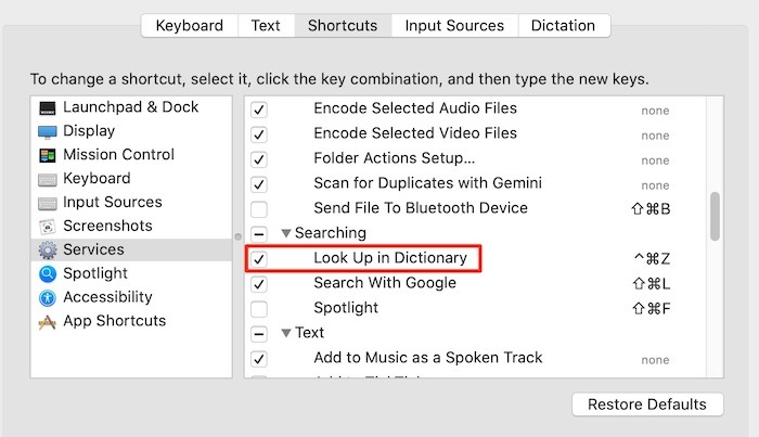 Look Up Definitions Mac Lookup Dictionary