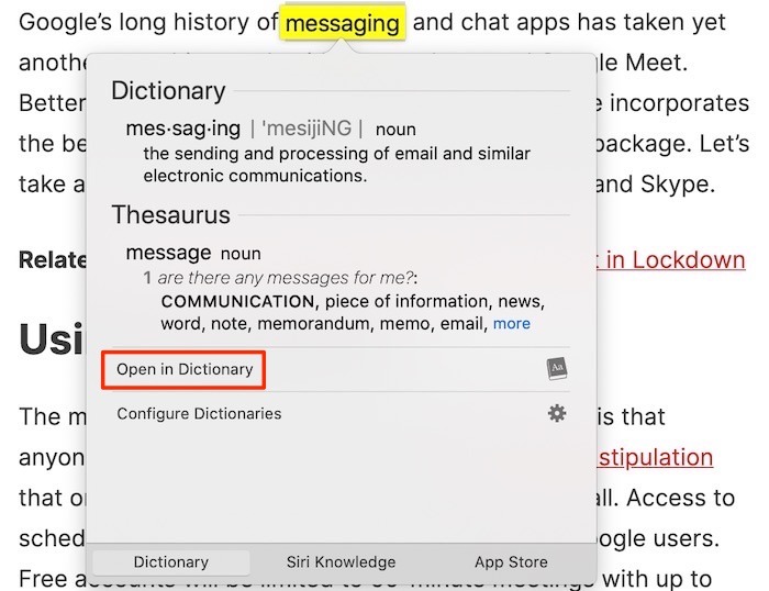 Look Up Definitions Mac Open In Dictionary