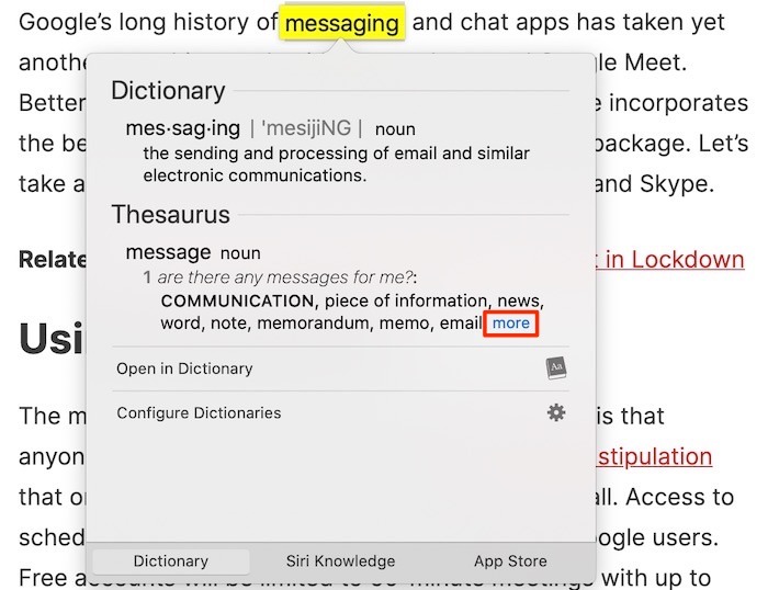 Look Up Definitions Mac Window
