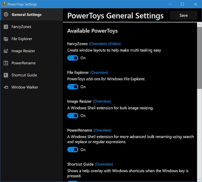 Powertoys General Settings