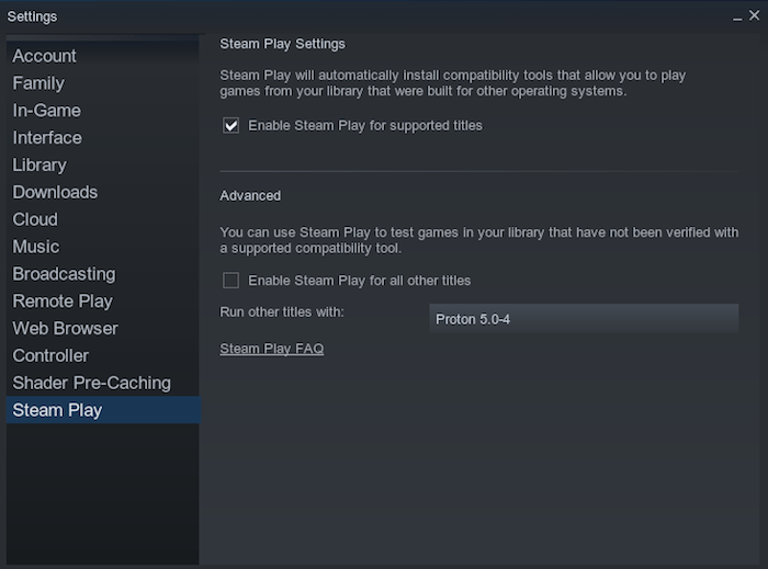 Steam Settings Steam Play Steam Settings Steam Play