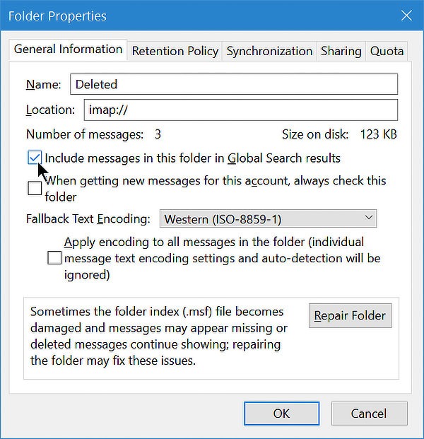 Thunderbird Search Trash Trash Folder Properties Thunderbird Search Trash Trash Folder Properties