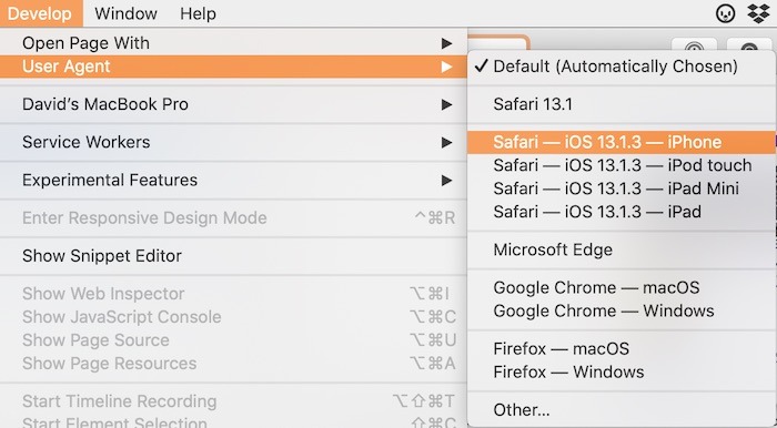 Safari browser user agent
