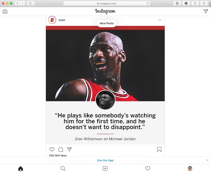 Instagram showing Plus Sign on desktop