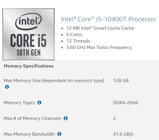 Ram Needed Intel Core I5 10400t 1