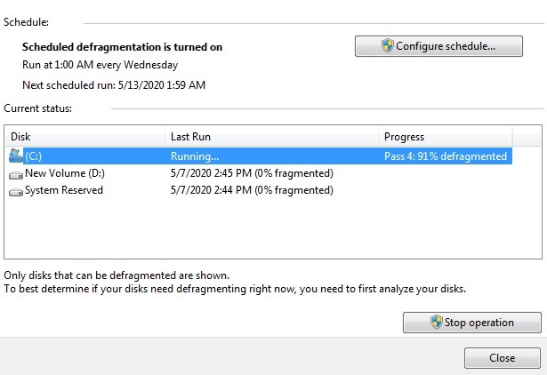Windows 7 Disk Defragmented 1