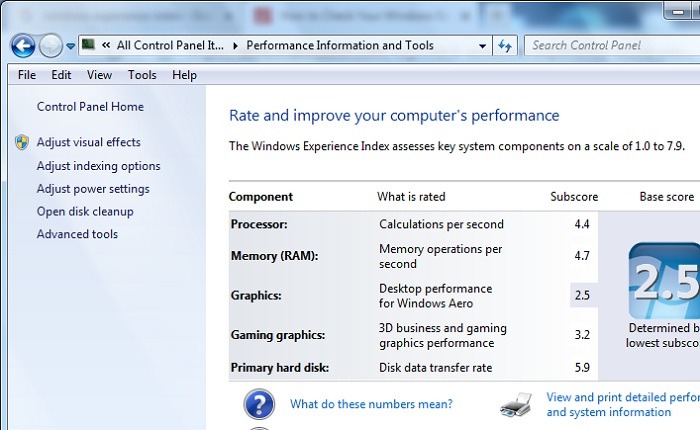Windows 7 Experience Index 1