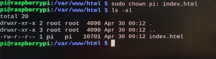 We've added "Pi" as the owner of this directory.