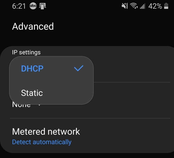 Authentication Error Dhcp Static Android change Dhcp to Static